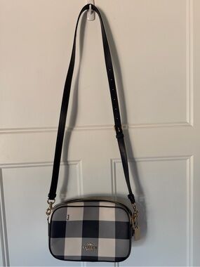 Coach Navy and White Checkered Camera Bag